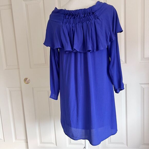 19 Cooper Boat Neck Off Shoulder Rayon Mini Dress Blue Small NWT - Picture 4 of 7
